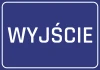 Naklejka Wyjście N055 - Wzór graficzny. Niebieskie tło z białym napisem WYJŚCIE w dużych literach