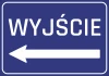 Naklejka Wyjście N058 - Wzór graficzny. Niebieskie tło z białym napisem WYJŚCIE i strzałką w lewo