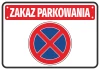 Naklejka Zakaz parkowania N039 - Wzór graficzny. Czerwony napis na górze, niebieski krąg z czerwoną krzyżującą linią