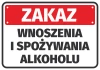 Naklejka Zakaz wnoszenia i spożywania alkoholu - Wzór graficzny. Czerwone tło z białym napisem, prostokątna forma