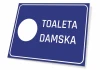 Tabliczka Toaleta damska T066 - Wzór graficzny. Prosta forma prostokąta z białym napisem na niebieskim tle