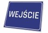 Tabliczka wejście T054 - Wzór graficzny. Prostokątna tabliczka z niebieskim tłem i białym napisem WEJŚCIE