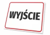 Tabliczka wyjście T047 - Wzór graficzny. Prosta tabliczka z białym tłem i czerwonym obramowaniem, z napisem WYJŚCIE w dużych