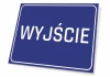 Tabliczka wyjście T055 - Wzór graficzny. Prosty prostokąt w niebieskim tle z białym napisem WYJŚCIE
