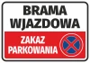 Naklejka Brama wjazdowa, zakaz parkowania - Wzór graficzny. Prosty prostokąt z białym tłem, czerwonym pasem i niebieskim