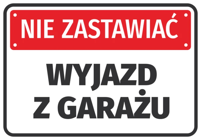 Naklejka Nie zastawiać, wyjazd z garażu - Wzór graficzny. Czerwone tło z białym napisem, duże litery