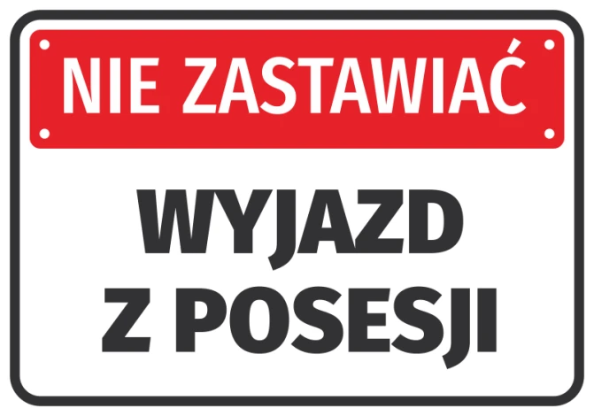 Naklejka Nie zastawiać, wyjazd z posesji - Wzór graficzny. Czerwone tło z białym napisem, duże litery