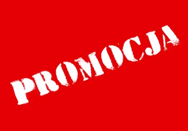 Naklejka Promocja - Wzór graficzny. Czerwone tło z białym napisem PROMOCJA w stylu graffiti