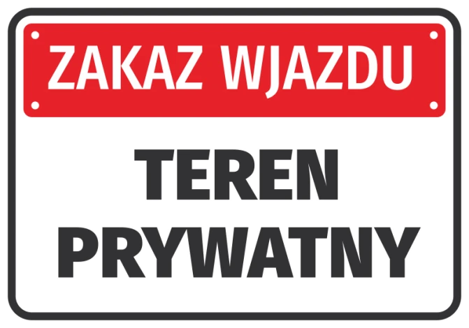 Naklejka Zakaz wjazdu, teren prywatny - Wzór graficzny. Czerwone tło z białym napisem, duże litery