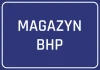 Naklejka Magazyn BHP - Wzór graficzny. Prosty prostokąt w granatowym tle z białym napisem MAGAZYN BHP