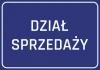 Naklejka Dział Sprzedaży - Wzór graficzny. Prostokątna naklejka z białym napisem na ciemnoniebieskim tle