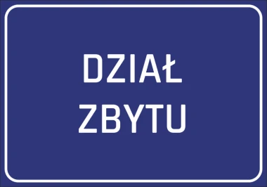 Naklejka Dział zbytu - Wzór graficzny. Prosty, prostokątny kształt z dużym, białym napisem na ciemnoniebieskim tle