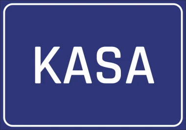 Naklejka Kasa - Wzór graficzny. Niebieskie tło z białym napisem KASA w dużych, prostych literach
