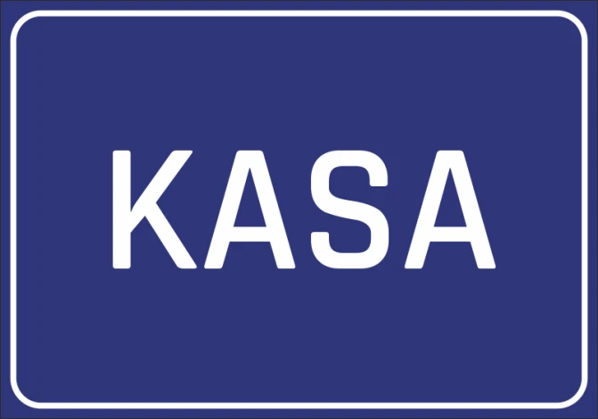 Naklejka Kasa - Wzór graficzny. Niebieskie tło z białym napisem KASA w dużych, prostych literach