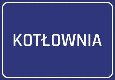 Naklejka Kotłownia - Wzór graficzny. Niebieskie tło z białym napisem KOTŁOWNIA w prostych literach