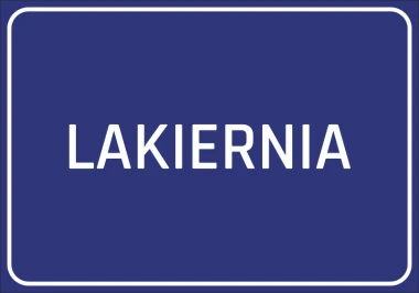 Naklejka Lakiernia - Wzór graficzny. Prosty, prostokątny kształt z białym napisem na niebieskim tle