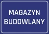Naklejka Magazyn budowlany - Wzór graficzny. Prosty, prostokątny kształt z białym napisem na niebieskim tle