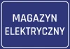 Naklejka Magazyn elektryczny - Wzór graficzny. Prosty, prostokątny kształt z białym napisem na niebieskim tle