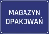 Naklejka Magazyn opakowań - Wzór graficzny. Niebieskie tło z białym napisem MAGAZYN OPAKOWAŃ