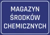 Naklejka Magazyn środków chemicznych - Wzór graficzny. Prosty prostokąt z niebieskim tłem i białym tekstem