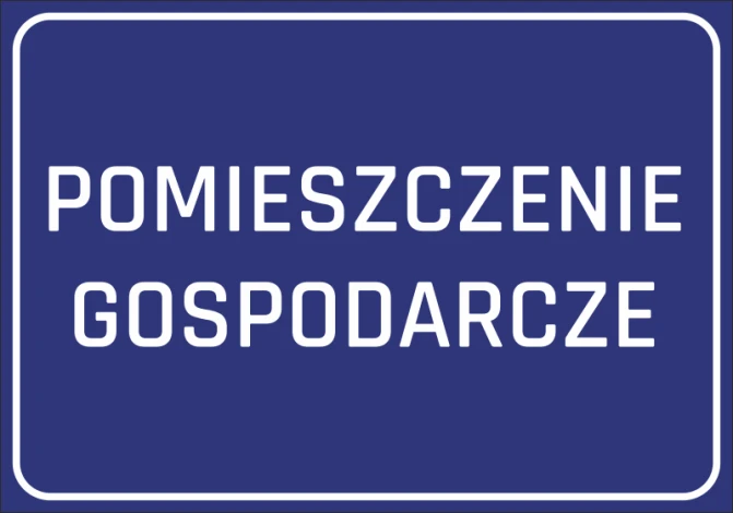 Naklejka Pomieszczenie gospodarcze - Wzór graficzny. Niebieskie tło z białym napisem POMIESZCZENIE GOSPODARCZE