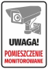 Naklejka Pomieszczenie monitorowane - Wzór graficzny. Kamera monitorująca na szarym tle z czerwonym napisem