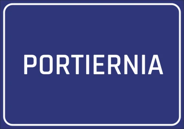 Naklejka Portiernia - Wzór graficzny. Prosty prostokąt z granatowym tłem i białym napisem PORTIERNIA