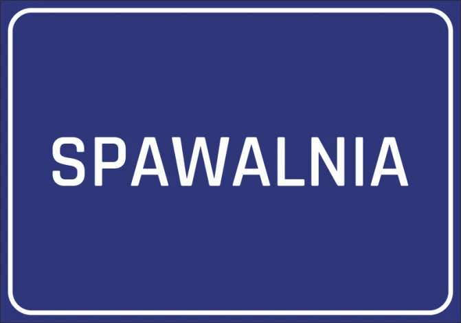 Naklejka Spawalnia - Wzór graficzny. Prosty, prostokątny kształt z białym napisem na niebieskim tle