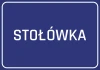 Naklejka Stołówka - Wzór graficzny. Niebieskie tło z białym napisem STOŁÓWKA w dużych literach