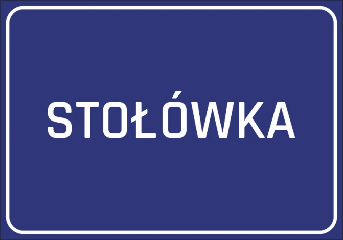 Naklejka Stołówka - Wzór graficzny. Niebieskie tło z białym napisem STOŁÓWKA w dużych literach
