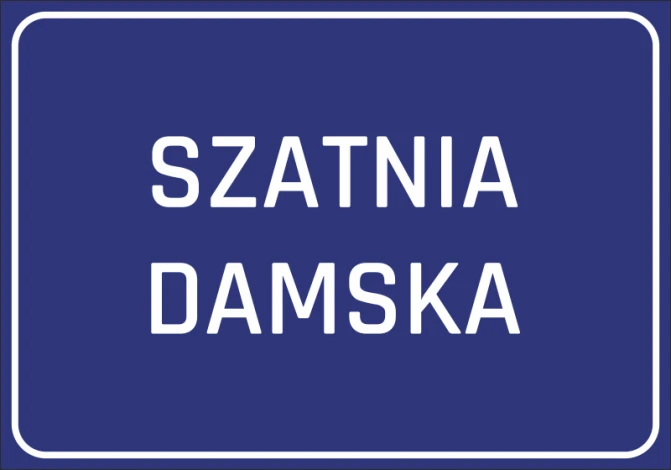 Naklejka Szatnia damska - Wzór graficzny. Prosty, prostokątny kształt z białym tekstem na niebieskim tle
