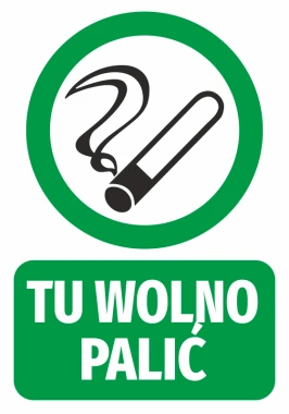 Naklejka Tu wolno palić - Wzór graficzny. Zielony okrąg z papierosem i napis na prostokącie