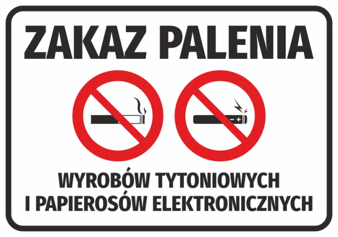 Naklejka Zakaz palenia wyrobów tytoniowych i papierosów elektronicznych N136 - Wzór graficzny. Dwa symbole przekreślonego