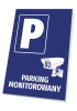 Tabliczka Parking monitorowany - Wzór graficzny. Niebieskie tło z białym symbolem kamery i literą P