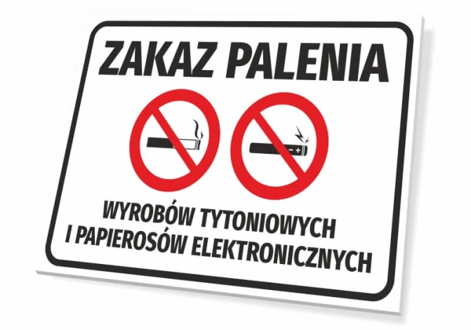 Tabliczka Zakaz palenia wyrobów tytoniowych i papierosów elektronicznych T136 - Wzór graficzny. Na białym tle znajdują się