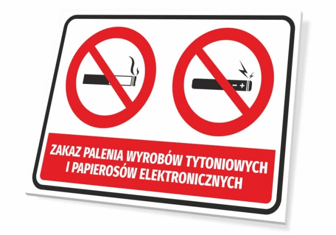 Tabliczka Zakaz palenia wyrobów tytoniowych i papierosów elektronicznych T137 - Wzór graficzny. Dwa czerwone okręgi