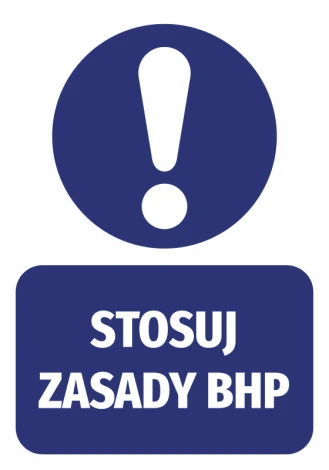 Naklejka Stosuj zasady BHP - Wzór graficzny. Okrągły kształt z wykrzyknikiem i prostokąt z napisem