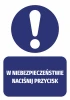 Naklejka W niebezpieczeństwie naciśnij przycisk - Wzór graficzny. Okrągły symbol z wykrzyknikiem nad prostokątem z napisem