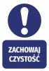 Naklejka Zachowaj czystość - Wzór graficzny. Okrągły symbol z wykrzyknikiem nad prostokątnym napisem