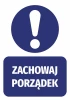 Naklejka Zachowaj porządek - Wzór graficzny. Okrągły symbol z wykrzyknikiem i prostokąt z napisem