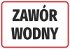 Naklejka Zawór wodny - Wzór graficzny. Prosta grafika z dużymi, czarnymi literami na białym tle. Czerwona ramka