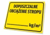 Tabliczka Dopuszczalne obciążenie stropu - Wzór graficzny. Żółte tło z czarnym napisem i linią do uzupełnienia