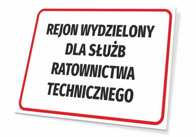 Tabliczka Rejon wydzielony dla służb ratownictwa technicznego - Wzór graficzny. Prostokątna tabliczka z białym tłem