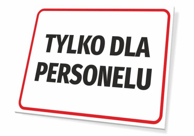 Tabliczka Tylko dla personelu - Wzór graficzny. Prosty prostokąt z czerwoną ramką i dużym, czarnym tekstem