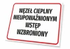 Tabliczka Węzeł cieplny, nieupoważnionym wstęp wzbroniony - Wzór graficzny. Prostokątna tabliczka z dużymi, czarnymi