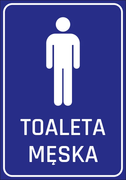 Naklejka Toaleta męska N233 - Wzór graficzny. Prosty kształt postaci mężczyzny na niebieskim tle z białym napisem