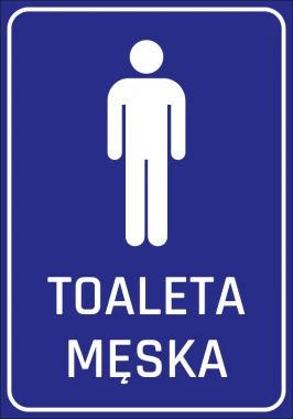 Naklejka Toaleta męska N233 - Wzór graficzny. Prosty kształt postaci mężczyzny na niebieskim tle z białym napisem