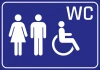 Naklejka WC N236 - Wzór graficzny. Postacie przedstawiają mężczyznę, kobietę i osobę na wózku inwalidzkim