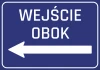 Naklejka Wejście obok N252 - Wzór graficzny. Niebieskie tło z białym napisem i strzałką w lewo