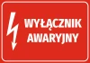 Naklejka Wyłącznik awaryjny N241 - Wzór graficzny. Czerwone tło z białym napisem i symbolem błyskawicy